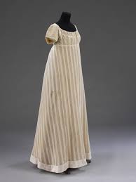 1812 Striped Dress V A Dress Made Of Warp Knitted Fabric Probably Cotton With A Pattern Of Alternating Strip Regency Era Fashion Historical Dresses Fashion