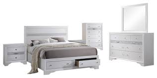 Society den jack platform storage bedroom set in white, assorted sets and sizes. Tokyo 6 Piece Storage Panel Bedroom Set White Wood King Transitional Bedroom Furniture Sets By Pilaster Designs Houzz