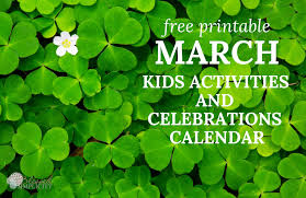 Free calendar teemplate with monthly themes kids. March Kids Activities And Celebrations Free Printable Calendar Blessed Simplicity