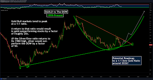Here is a chart showing the current dow to gold ratio, the ratio of the price of the dow jones industrial. Silverchartist On Twitter Gold Vs Stocks 1999 Present Potential Roadmap To A 1 1 Dow Gold Ratio Around 2026 Silver Miningstocks Endthefed Https T Co 7ddgaxdcws Twitter