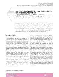 Pdf The Intra Alliance Division Of Value Created Through Collaboration