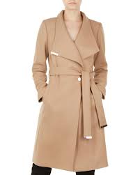 It also features a button fastening with branded rose gold buttons for its completed look. Ted Baker Sandra Belted Wrap Coat In Camel Natural Lyst