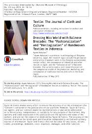 Noticing someone's absonce not being able to talk to them or see them for long periods of time. Pdf Dressing Miss World With Balinese Brocades The Fashionalization And Heritagization Of Handwoven Textiles In Indonesia