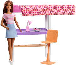 The set features a transforming bunk bed, the top half. Barbie Doll And Furniture Set Loft Bed With Transforming Bunk Beds And Desk Accessories Gift Set For 3 To 7 Year Olds Toyzz Mania Pk