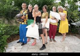 Paris, France. 02nd Aug, 2023. Philippe Gouin, Angele Humeau, Simon  Dubreucq, Clara Ziegler, Eric Herson-Macarel and Virginie Guillou attend  the cocktail party for the La Rochelle Fiction Festival Nominees 2023,