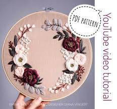 Christmas tree decorated with sequins hand embroidery pdf pattern. Pdf Pattern Video Tutorial Spring Honey Floral Wreath Digital Tutorial Floral Diy Hand Embroidery Digital Download Flower Embroidery Designs Diy Hand Embroidery Embroidery Tutorials