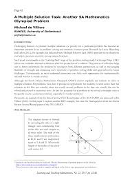 Pdf A Multiple Solution Task Another Sa Mathematics Olympiad Problem
