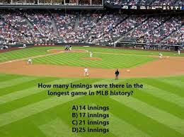 Oct 21, 2021 · october 17, 2021. Baseball Trivia Question How Many Innings Were There In The Longest Game In Mlb History Answer 25 Innings Baseball Ticket Baseball Lake Elsinore Storm