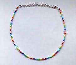 Rainbow Beaded Necklace Pride Necklace Rainbow And White Etsy Beaded Necklace Diy Beaded Jewelry Diy Rainbow Jewelry