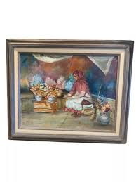 MURIEL WEBSTER ORIGINAL Oil On Canvas Woman Selling Flowers $112.50
