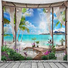 Ambesonne balinese tapestry, beach through balinese bed summer sunshine clear sky honeymoon adediy custom wall tapestry owl in forest cotton linen wall hanging tapestry 40x60 in home decor gallery art. Beach Theme Wall Tapestries Search Lightinthebox