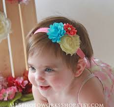 Fun and Bright Baby Girl Headband in Light Yellow, Turquoise, Coral Pink