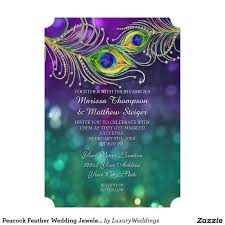 Peacock Feather Wedding Jeweled Feathers Bokeh Invitation Zazzle Com Peacock Wedding Invitations Feather Invitation Feather Wedding