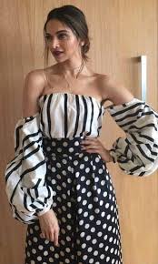 Black And White Polka Dot Dress Off The Shoulder Looking For Deepika Padukone S Black And White Striped Off Shoulder Top And Black Polka Dot Palazzo Pants Deepika Padukone Style Bollywood Fashion Chic Outfits
