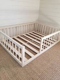 Next, using a kreg jig, we drilled pocket holes in each piece according to the house bed plans. Full Size Montessori Floor Bed To Raised Bed Frame Convertible With Rails Full Floor Bed Hardwood 4 Railing Legs Slats Toddler Floor Bed Diy Toddler Bed Toddler Rooms