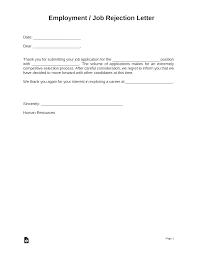 Thank you for your … Free Employment Job Rejection Letter Pdf Word Eforms