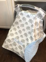 Personalized Baby Carseat Canopy For Boys Monogram Car Seat Cover Canopy For Girls Carseat Blanket Tent Cover Gray Elephant Canopy Baby Car Seats Personalized Baby Blankets Baby Elephant Nursery