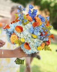 Let's start the day with sharing a flower on pinterest. Yellow Orange And Blue Wedding Flowers Blue Orange And Yellow Brautstrauss Braut Strauss