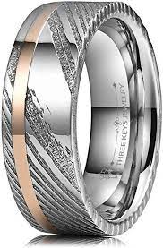 Three Keys Jewelry 8mm Damascus Steel Mens Wedding Ring Domed Silver Wood Grain Rose Gold Offset I Engagement Ring Sizes Men S Wedding Ring Damascus Steel Ring
