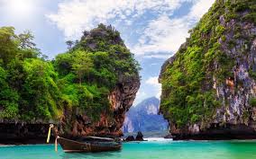 Ao Nang Krabi Thailand Bay Ocean Boat Rocks Mountains Wallpaper 1920x1200 Thailand Beaches Krabi Beach Krabi Thailand