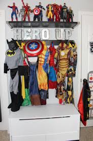 Boys Room Superhero Costume Display Organization Ikea And Land Of Nod Superhero Boys Room Superhero Room Cool Kids Rooms