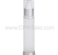 Airless Bottle, Clear Cap, Matte Silver Collar, Frosted Body, 50mL
