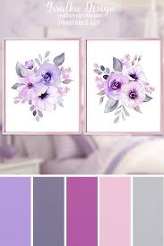 Purple Floral Art Print Set For Nursery Printable Lilac Etsy Floral Prints Art Purple Artwork Pastel Color Schemes