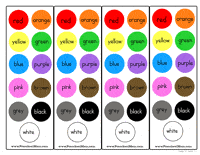 Red, orange, yellow, green, blue, purple, black, brown, white, gray, and pink. Color Preschool Printables Preschool Mom