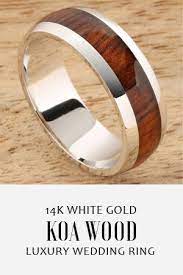 14k White Gold Natural Hawaiian Koa Wood Oval Wedding Ring 7mm Mens Wedding Bands White Gold Wood Wedding Ring Wedding Rings Oval