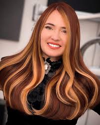 Do you love #Chunky #Highlights ? I love that it makes the #MonePiece pop  out at you and the warm #copper #brown #red #hair for the base color is  just so perfect