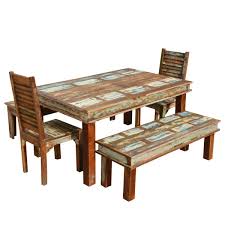 Reclaimed wood game room furniture. Sierra Reclaimed Wood Furniture Dining Table With 2 Chairs 2 Benches