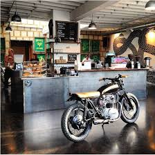 The Biker Bar Reimagined Espresso Included Remodelista Biker Bar Motorcycle Shop Cafe Design
