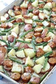 Sheet Pan Italian Sausage And Potatoes Bake Italian Sausage Recipes Sausage And Potato Bake Italian Sausage