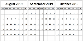 August September October 2019 Calendar Calendar Template 2020 Calendar Template Monthly Calendar Template