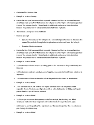 What are the parts of a concept paper? Contents Of The Business Plan Business Model Foods