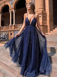 Navy blue long glitter prom dress with pleated skirt $49 $149. Elegant V Neck Backless Navy Blue Long Prom Dresses Sparkly Navy Blue Shiny Party