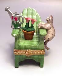 Rochard Limoges Trinket Box Gardening Chair Watering Can Cat Tulips Signed 68 Trinket Boxes Trinket Limoges Boxes