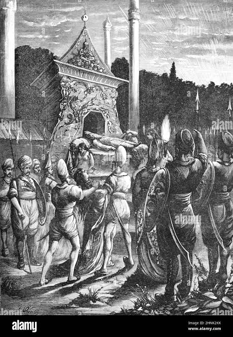 Sati, Suttee or Widow-burning, a Hindu Tradition where a Widow Sacrifices Herself on the Funeral Pyre of her Deceased Huisband India. Vintage Illustration or Engraving 1878 Stock Photo - Alamy