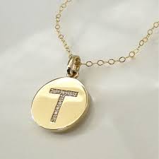 Diamond Initial Disc Necklace Gold Personalized Initial Etsy Diamond Initial Necklace Initial Necklace Initial Disc Necklace