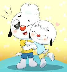 130372 - safe, artist:polygon5, canine, dog, mammal, semi-anthro, 2d,  brother, brothers, cute, duo, duo male, eyes closed, heart, high res, hug,  junior barker (playkids), lupi barker (playkids), male, males only, one eye