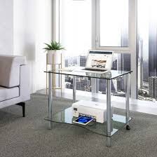 Realspace® vista 48w glass computer desk, silver. Giorgio Contemporary Clear Glass Computer Desk Workstation
