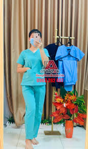 Bộ Scrubs bác sĩ phẫu thuật, Quần áo Blouse cổ tim cao cấp Cotton Hàn