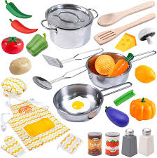 Product title freedomgo kitchen cooking set girls boystea playset toy for kids early age development average rating: Amazon Com Joyin 29 Pcs Play Kitchen Accessories Kids Pots And Pans Playset Toy Kitchen Sets With Stainless Steel Cookware Set Cooking Utensils Apron Chef Hat And Grocery Play Food Sets Gift For Kids