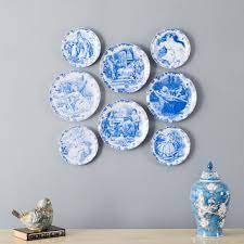 Victorian Blue White Plate Collage Set Of 8 Plates On Wall Plate Collage Plates
