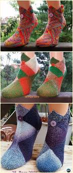 One of our homework assignments was a pair of ribbed slippers. Knit Patchwork Slipper Boots Free Pattern Knit Adult Slippers Free Patterns Diy How To
