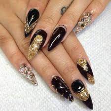 Amazing glitter ombre nails ideas. Stiletto Bling Nails Black Gold Gold Nails Bling Nails Nail Art