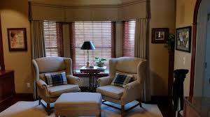 Bay window, window formed as the exterior expression of a bay within a structure, a bay in this the purpose of a bay window is to admit more light than would a window flush with the wall line. Office Den Bay Window With Box Pleat Valance And Stationary Panels Transitional Home Office Chicago By Drapery Decor Houzz Uk