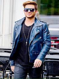 Adam Lambert American Singer Blue Jacket Right Jackets Blue Leather Jacket Leather Jacket Leather Jacket Street Style