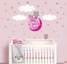 Owl Vinyl Wall Decal Sticker For Nursery Girl S Room Or Playroom I Love You To The Moon And Back Rhyme Girl Nursery Room Baby Girl Room Themes Nursery Room