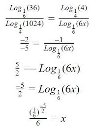 Solve For X When 5 2 Log Base 1 6 Of 6x Mathematics Math Solving